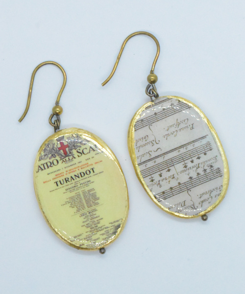 orecchini fatti a mano in oro argento disegnati su  foglia d'oro o cm  3,5